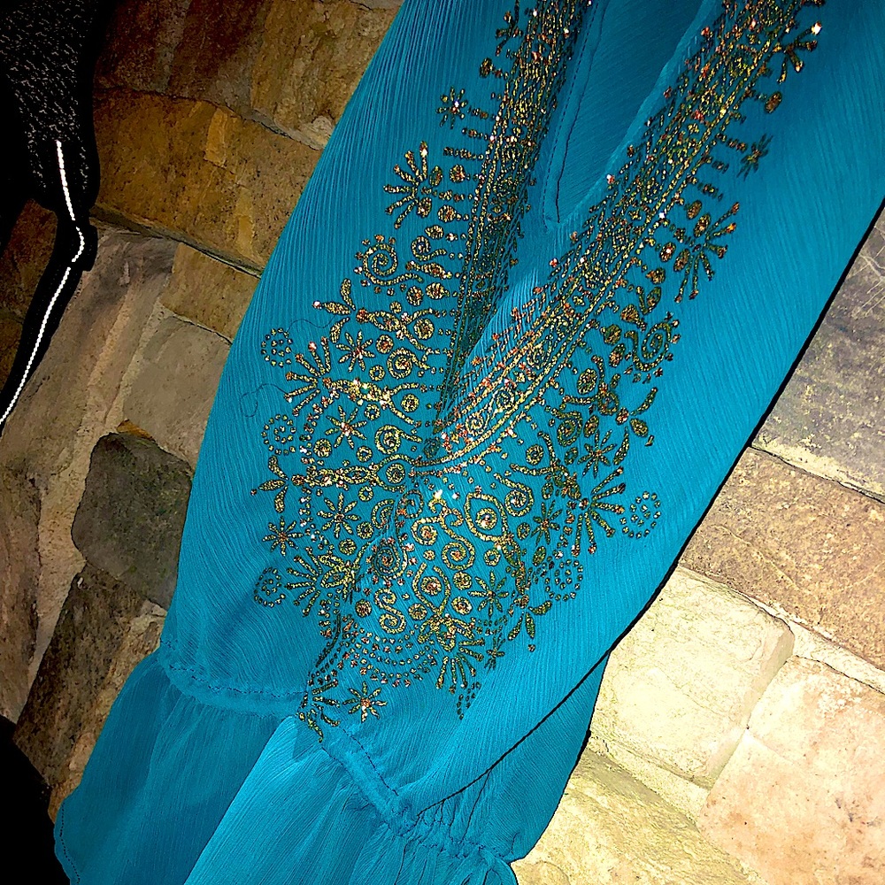 Gorgeous Glittered Open Front Emerald Tunic - image 1
